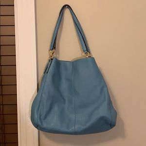 Light Blue Leather Coach Shoulder Purse